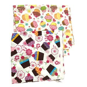 Cupcake Print Fabric Lot of 2 Pieces Sewing Quilting‎ Crafting DIY Whimsy Kids